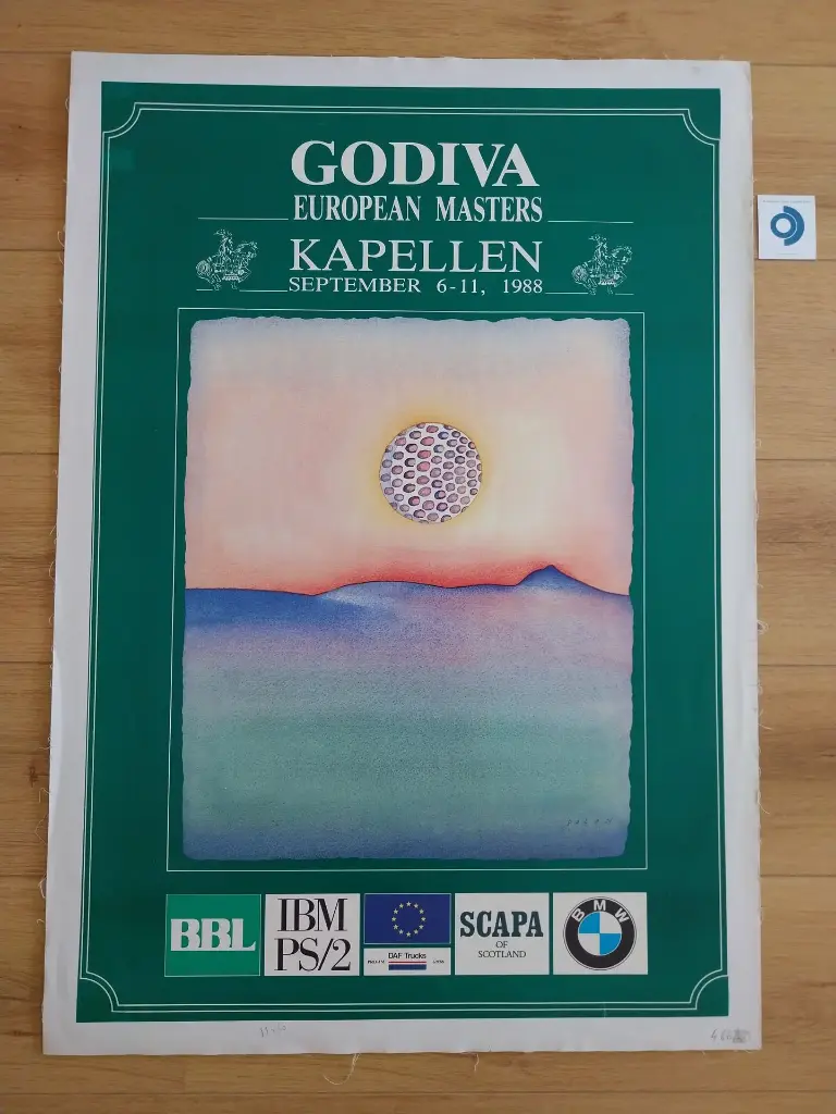 Jean-Michel FOLON (1934-2005), Godiva European Masters, 1988, impression couleur d'après, signée 85 x 60 cm.