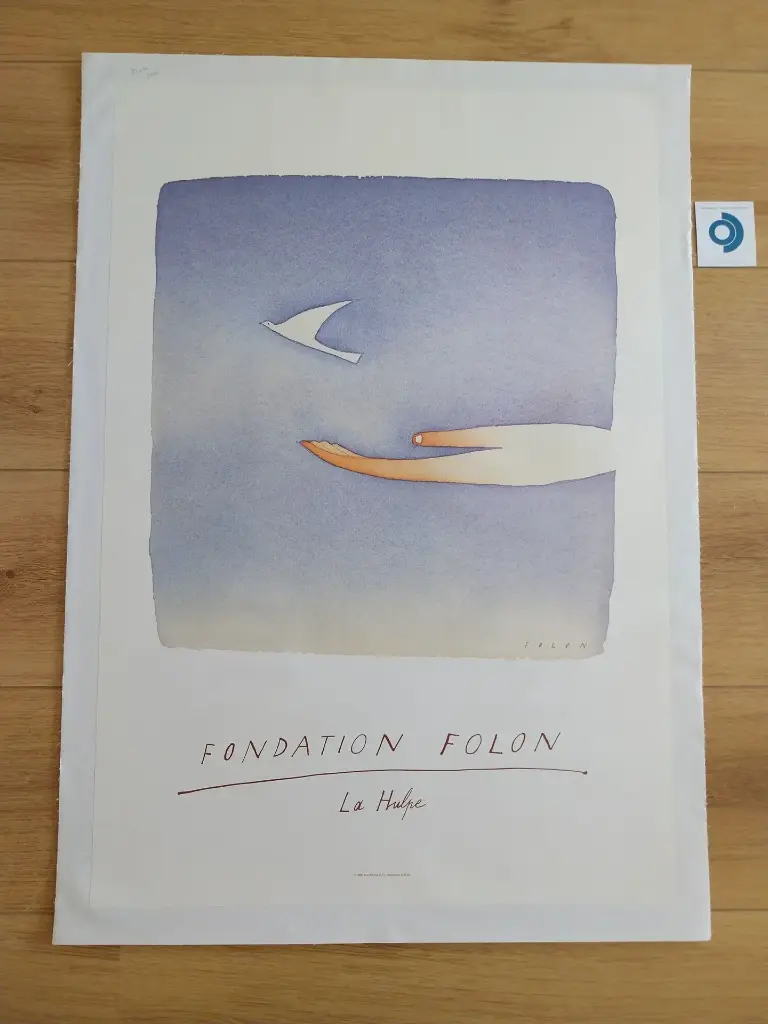 Jean-Michel FOLON (1934-2005), Fondation Folon la Hulpe, 2000, impression couleur d'après, signée 72.5 x 49.5 cm.