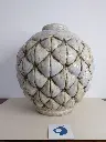 Joseph MOUGIN (1876-1961), rare vase Pin d'Afrique, circa 1930, grès moulé émaillé à décor vitrifié, H 29 cm, signé. Atelier de Lunéville 1924-1936.