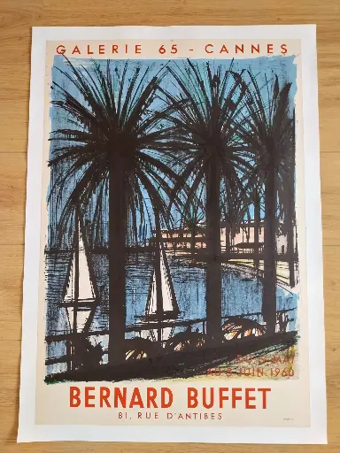 Bernard BUFFET (1928-1999), Cannes Galerie 65, 1960, affiche lithographique (d'après) non signée, 77.5 x 53, Mourlot impression.