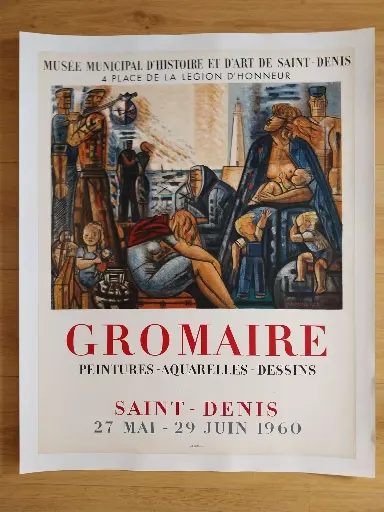 Marcel GROMAIRE (1892-1971), Gromaire expo. St-Denis, 1960, affiche lithographique (d'après) signée dans la planche, 70 x 54 cm, Mourlot impression.